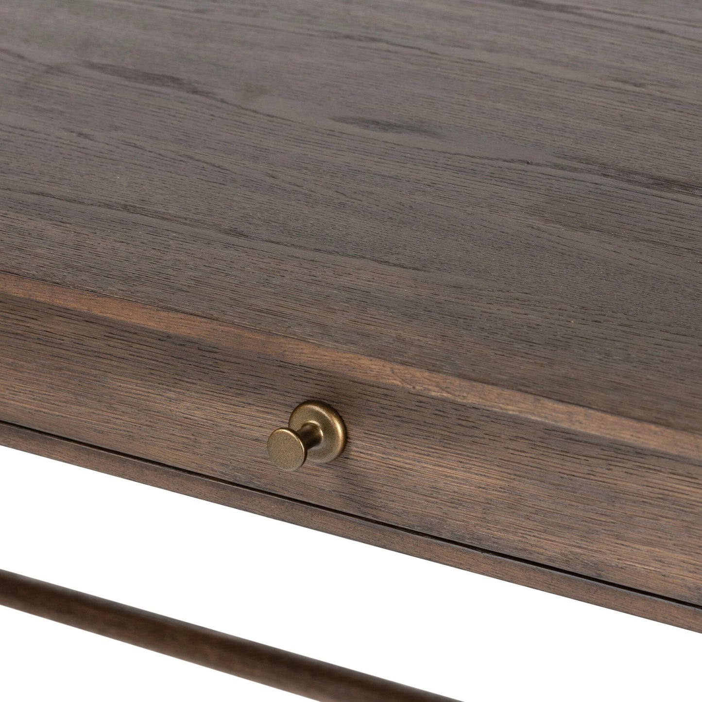 009 SI-2137493 | Closeup | Markia Desk by Four Hands in aged oak veneer. Made from oak veneer, solid oak in a modern style.