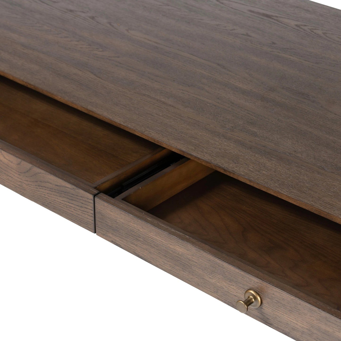 011 SI-2137493 | Closeup | Markia Desk by Four Hands in aged oak veneer. Made from oak veneer, solid oak in a modern style.