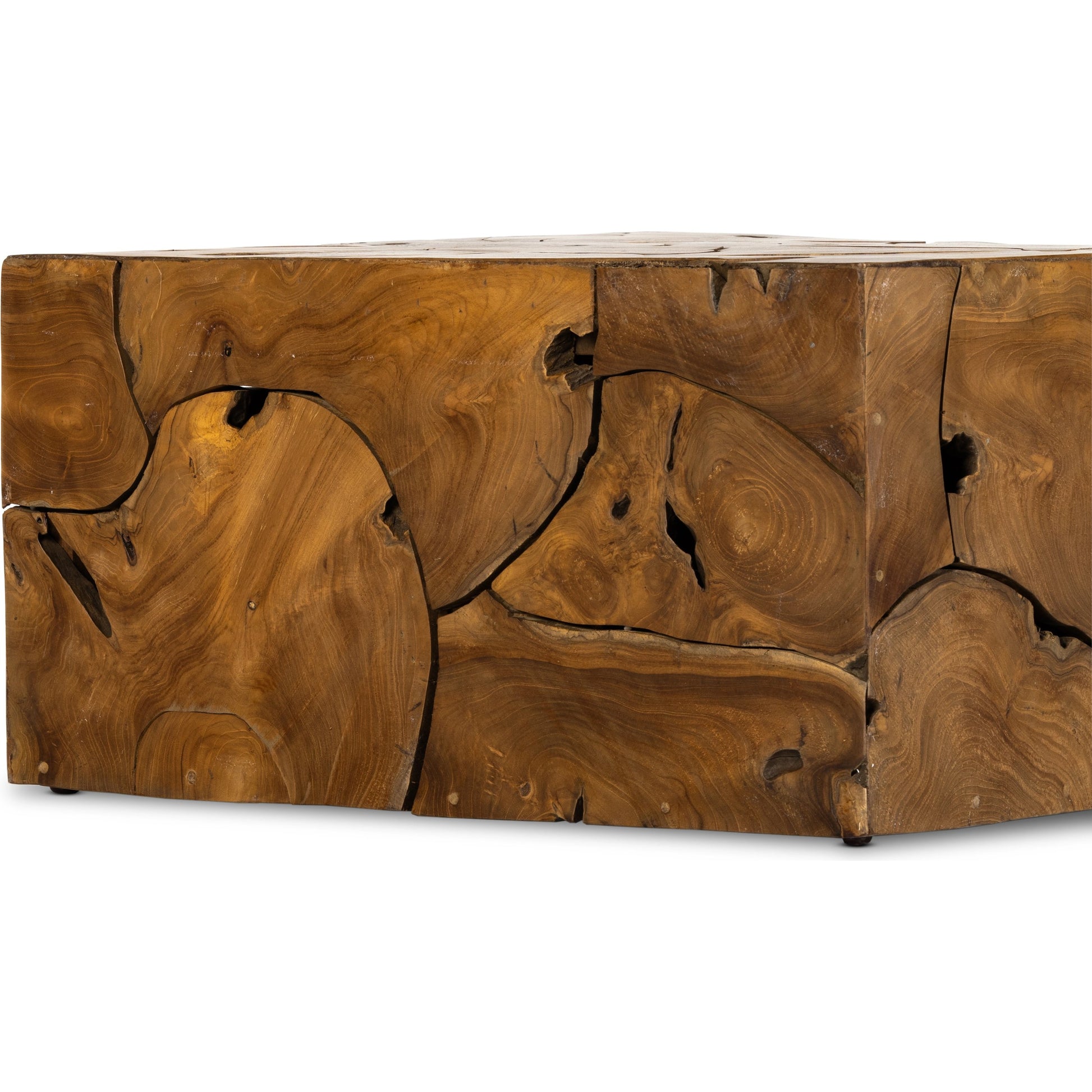 Tomlin Outdoor Bunching Table by Four Hands in teak root. Made from solid teak in a modern style.