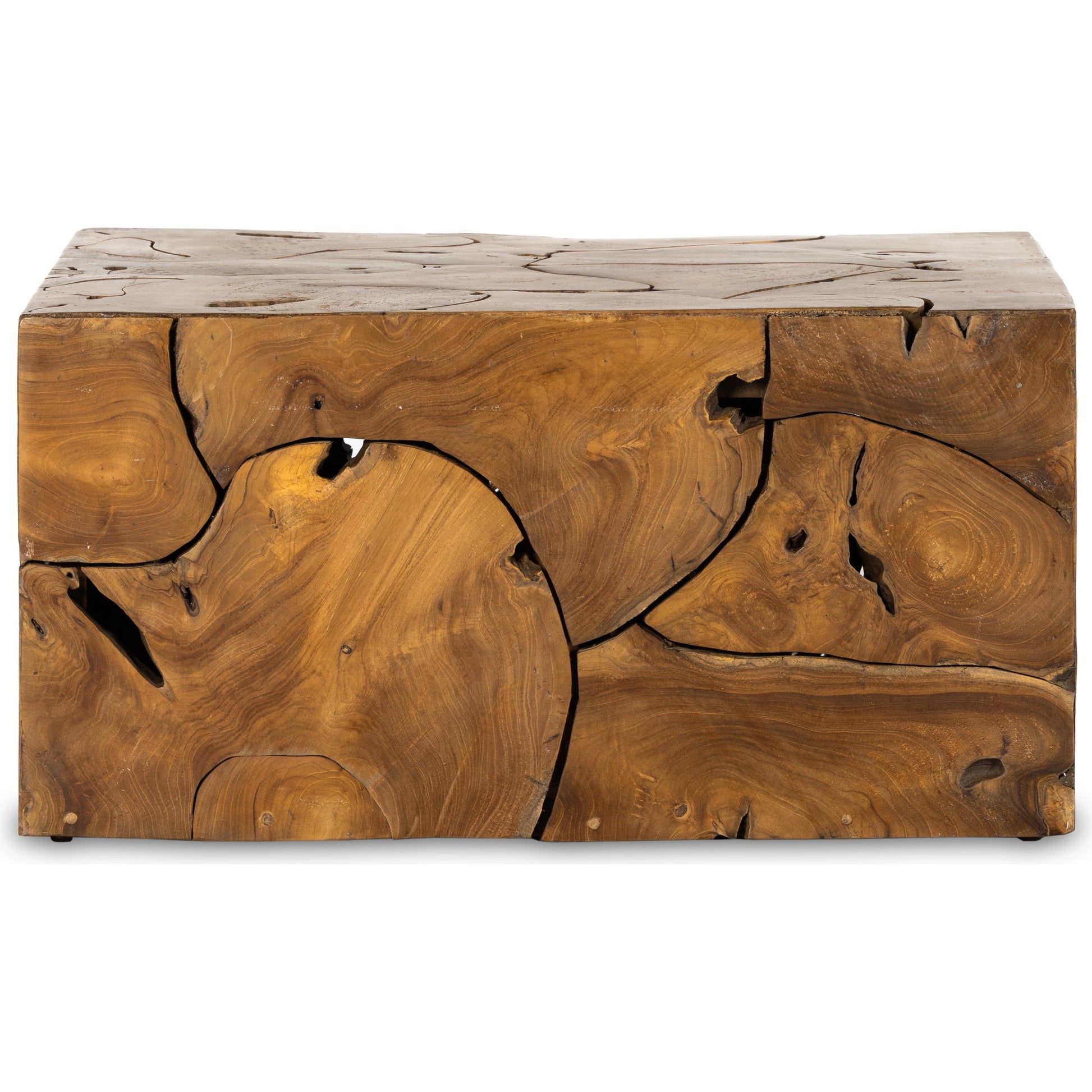 Tomlin Outdoor Bunching Table by Four Hands in teak root. Made from solid teak in a modern style.