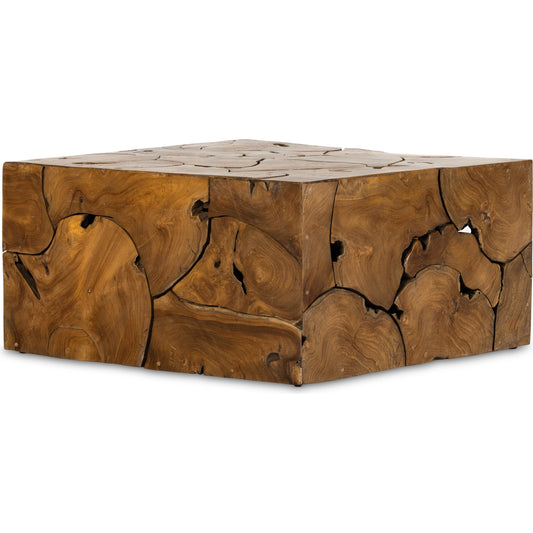 Tomlin Outdoor Bunching Table by Four Hands in teak root. Made from solid teak in a modern style.