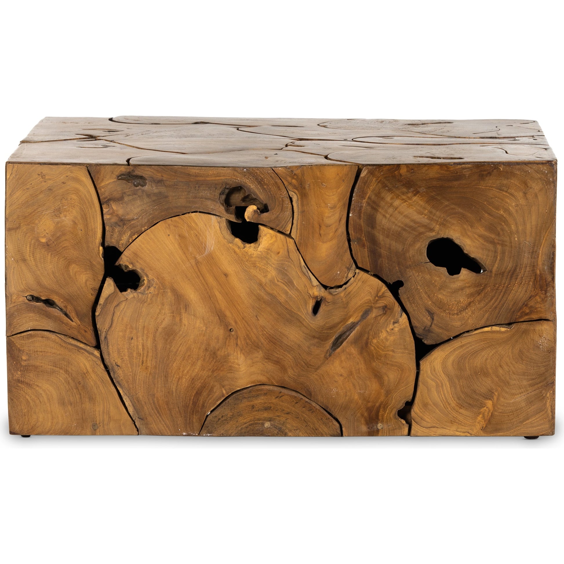 Tomlin Outdoor Bunching Table by Four Hands in teak root. Made from solid teak in a modern style.