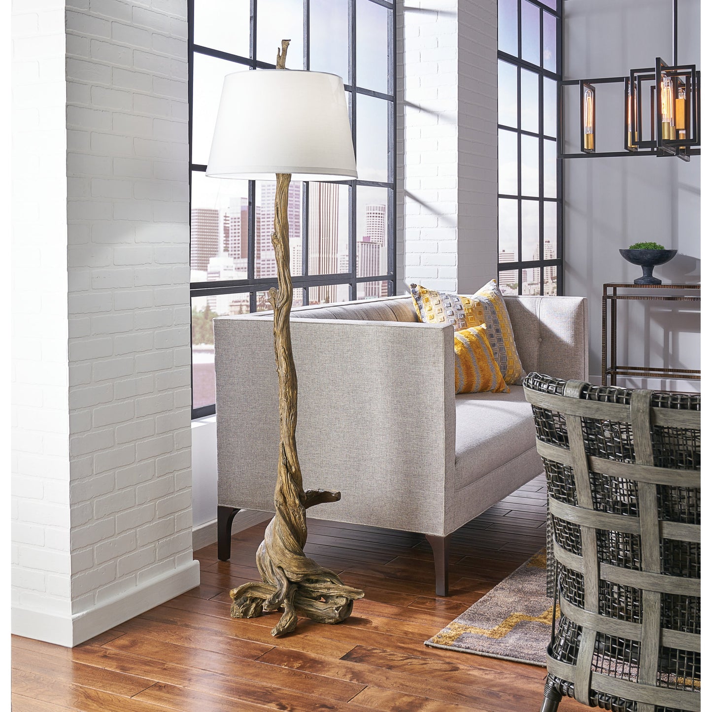 003 SR-386117 | Lifestyle | Olmsted Floor Lamp by Wildwood. Made from composite in a modern style.