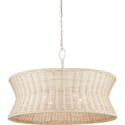 Phebe Chandelier by Currey and Company in bleached natural, vanilla. Made from rattan, wrought iron in a cottage & farmhouse style.