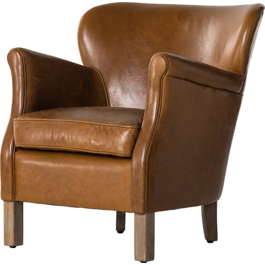 Wycliffe Chair by Four Hands in vintage soft camel, weathered ash. Made from top grain leather, solid ash, 100% polyester in a modern style.