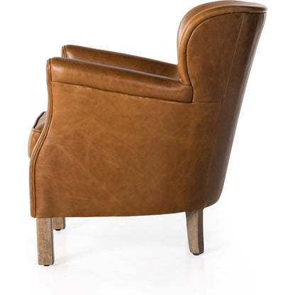 Wycliffe Chair by Four Hands in vintage soft camel, weathered ash. Made from top grain leather, solid ash, 100% polyester in a modern style.