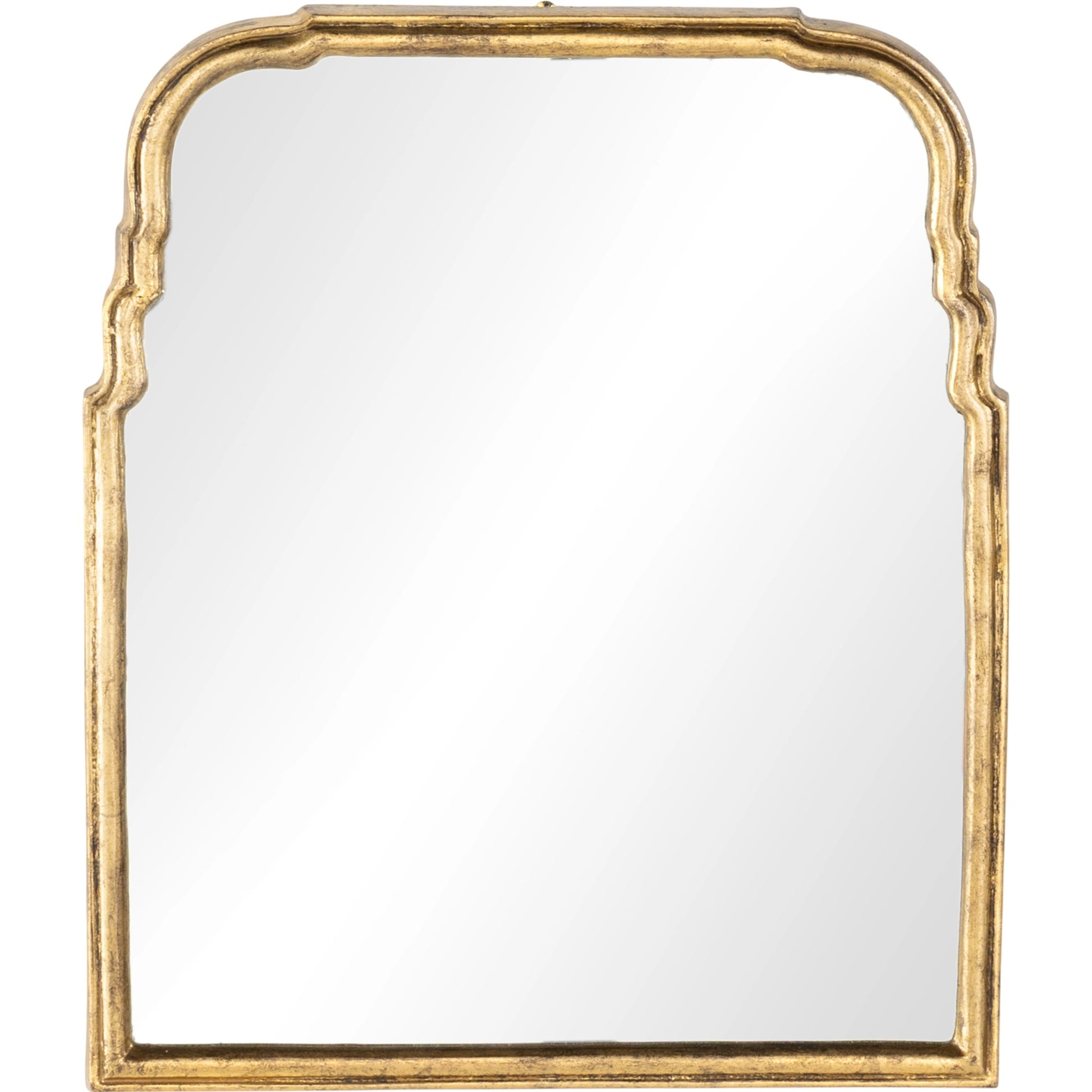 Loire Mirror by Four Hands in antiqued gold leaf. Made from aluminum, mirror, engineered hardwood in a traditional style.