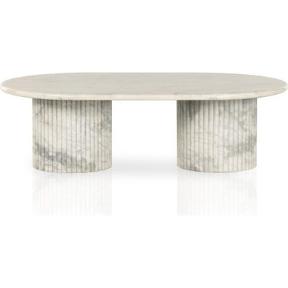 Oranda Coffee Table by Four Hands in polished white marble. Made from solid marble, engineered hardwood in a modern style.