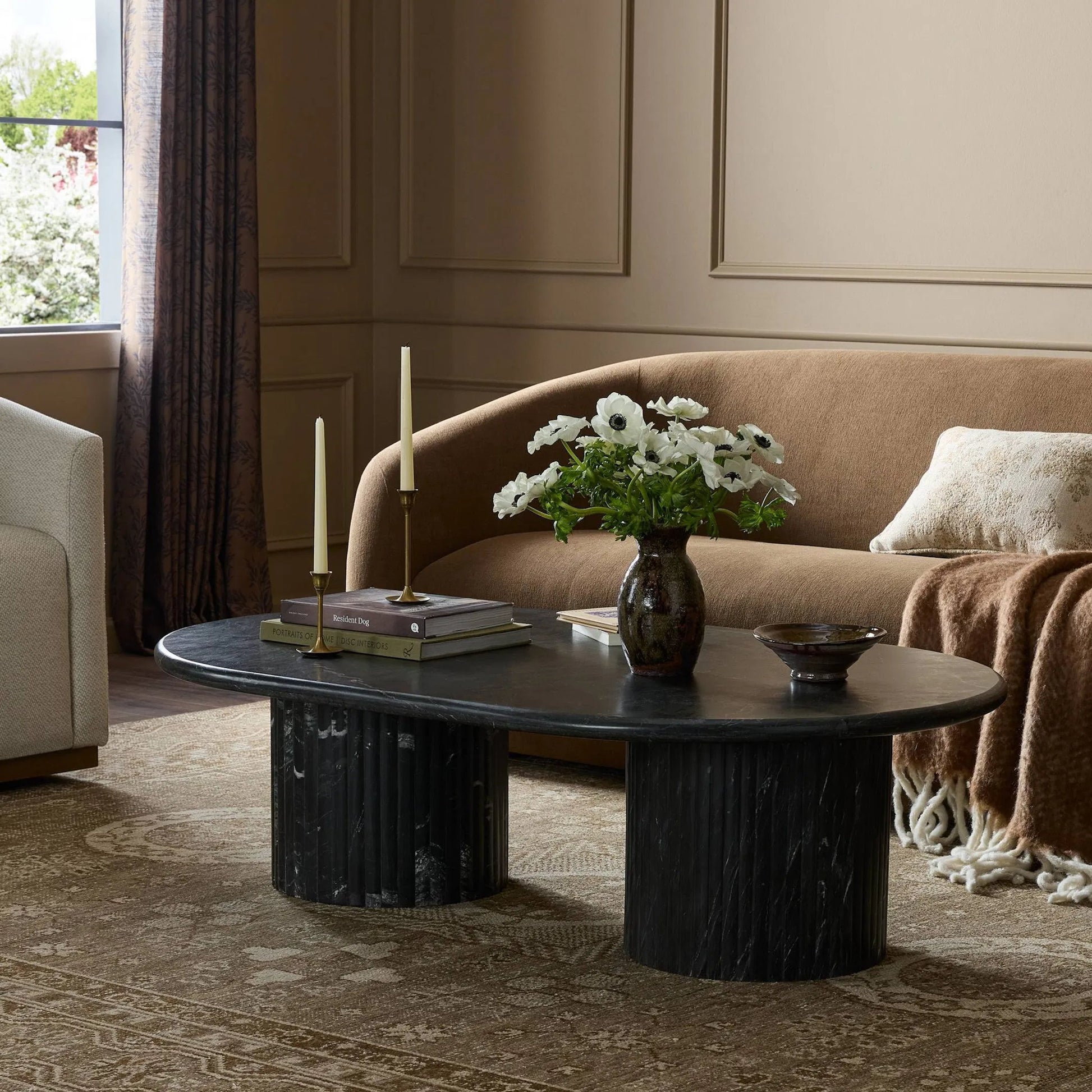 Oranda Coffee Table by Four Hands. Made from solid marble, engineered hardwood in a modern style.