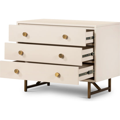 Van Rectangular Nightstand by Four Hands in alabaster. Made from engineered hardwood, stainless steel, iron in a modern style.