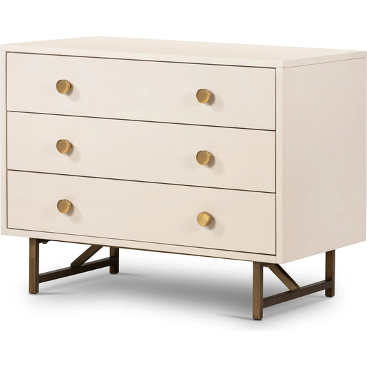Van Rectangular Nightstand by Four Hands in alabaster. Made from engineered hardwood, stainless steel, iron in a modern style.