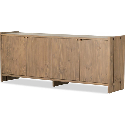 Etro Sideboard by Four Hands in tawny pine, natural leather. Made from solid pine, top grain leather in a unique style.