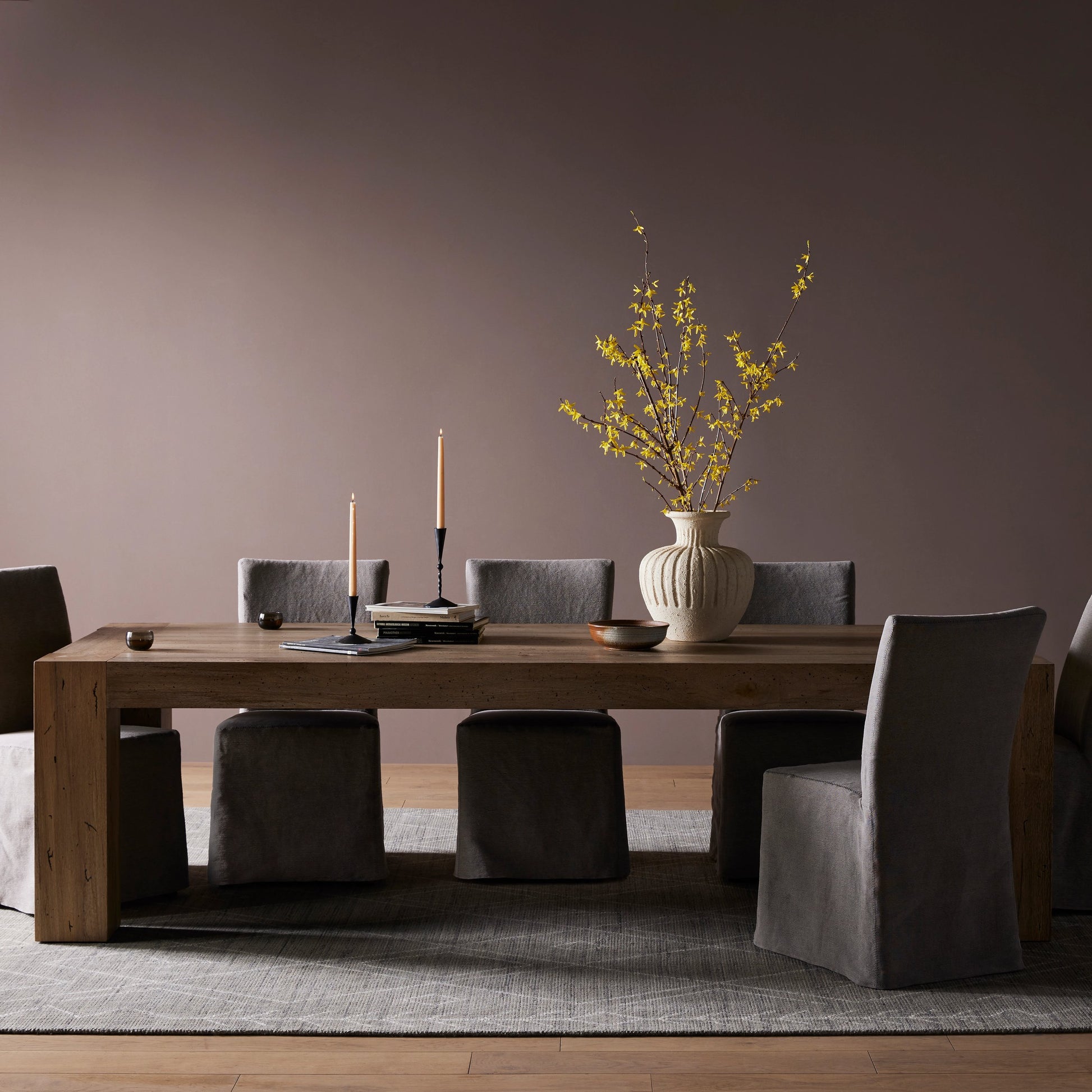 Abaso Dining Table by Four Hands. Made from thick oak veneer, engineered hardwood in a modern style.