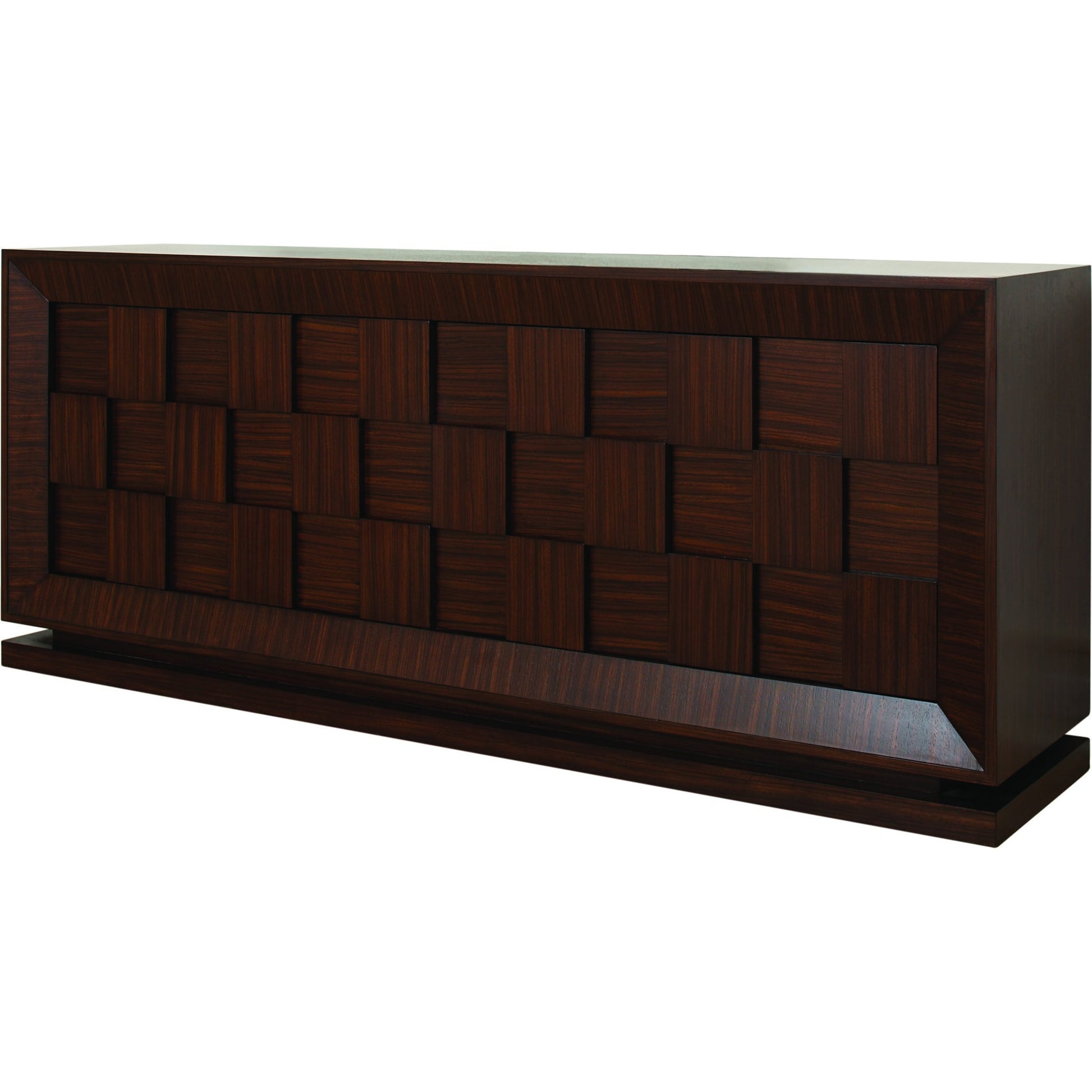 Quad Block Chest by Global Views in walnut stain, satin lacquer, zebra. Made from birch, mdf in a modern style.