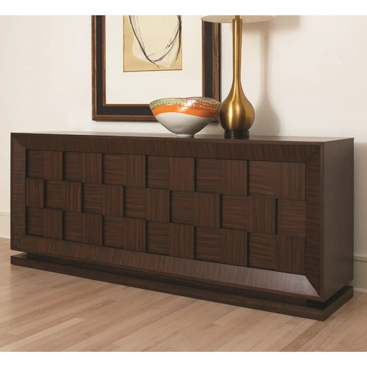 Quad Block Chest by Global Views in walnut stain, satin lacquer, zebra. Made from birch, mdf in a modern style.