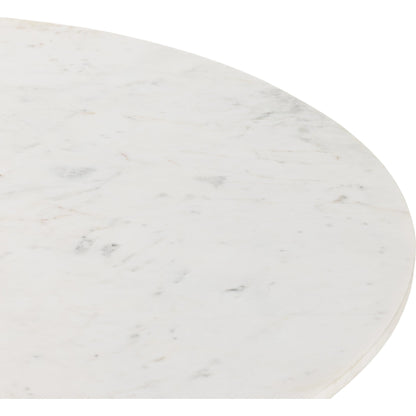 Terrell Round Coffee Table by Four Hands in raw black, polished white marble. Made from solid marble, aluminum, engineered hardwood in a modern style.