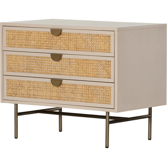 Luella Large Nightstand by Four Hands in matte alabaster, light natural cane. Made from engineered hardwood, cane, stainless steel in a modern style.