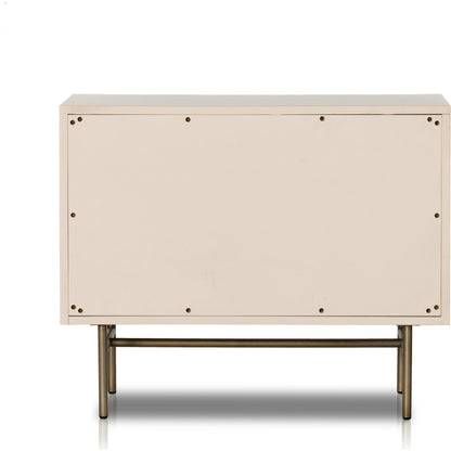 Luella Large Nightstand by Four Hands in matte alabaster, light natural cane. Made from engineered hardwood, cane, stainless steel in a modern style.