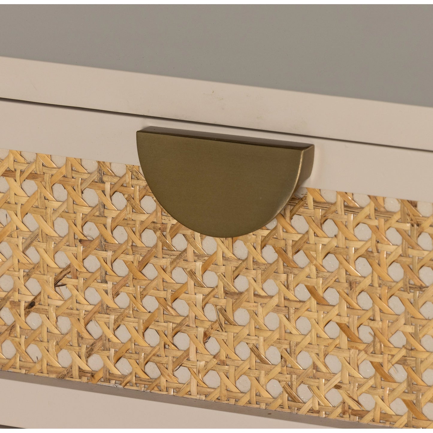 008 SI-1977499 | Additional Silo | Luella Large Nightstand by Four Hands in matte alabaster, light natural cane. Made from engineered hardwood, cane, stainless steel in a modern style.