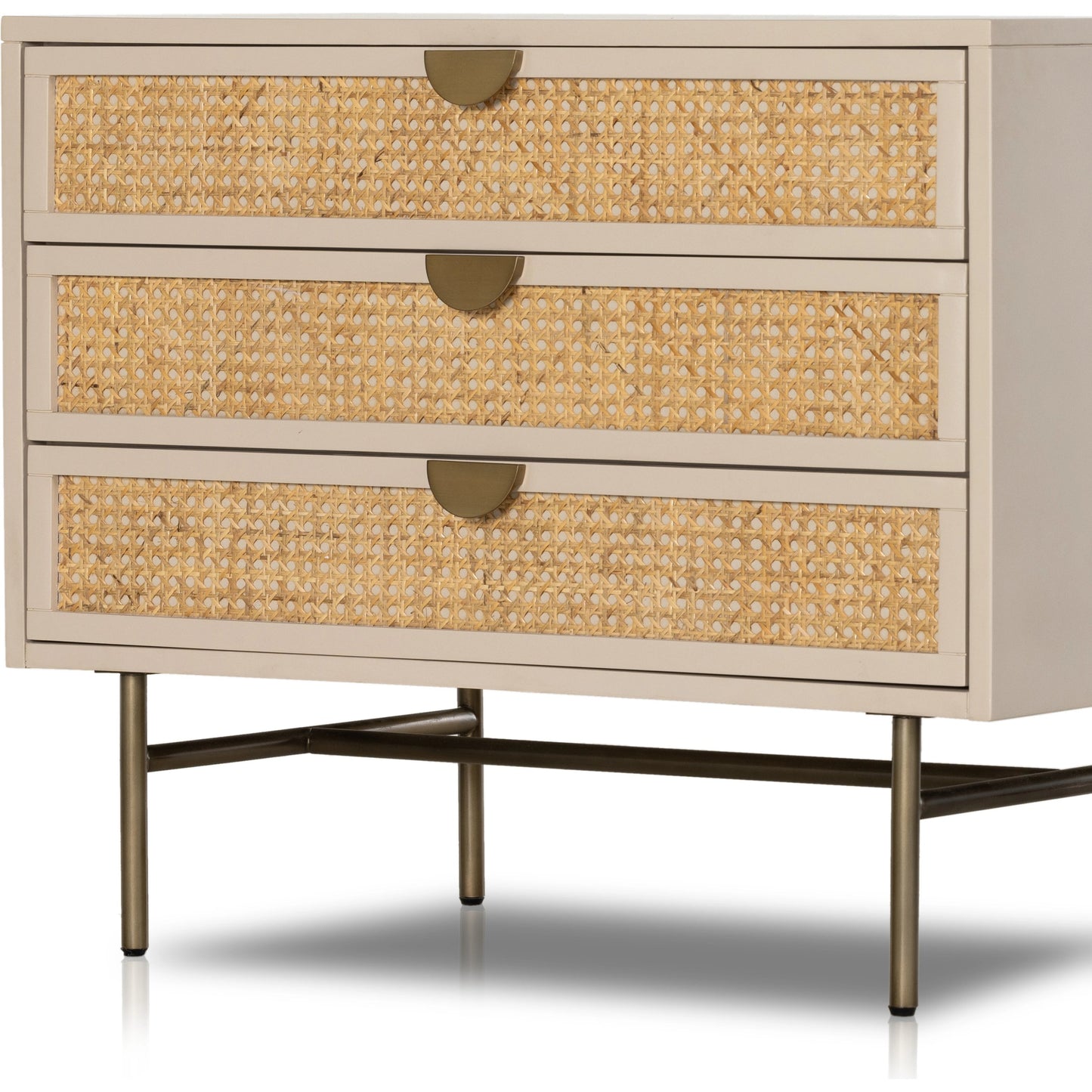 010 SI-1977499 | Additional Silo | Luella Large Nightstand by Four Hands in matte alabaster, light natural cane. Made from engineered hardwood, cane, stainless steel in a modern style.