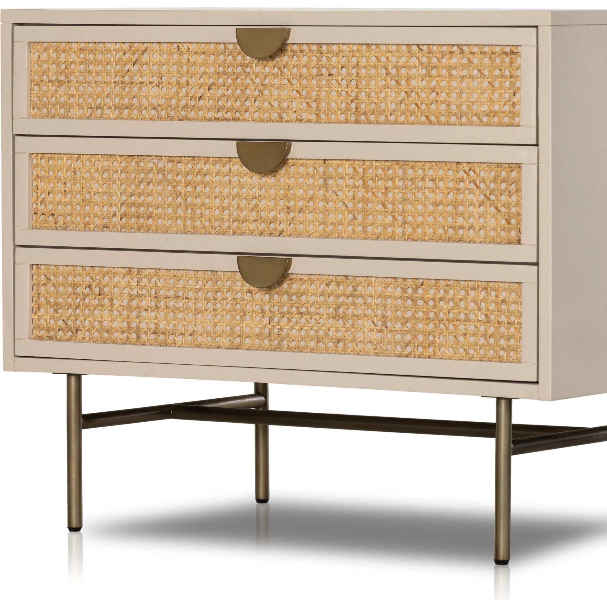 Luella Large Nightstand by Four Hands in matte alabaster, light natural cane. Made from engineered hardwood, cane, stainless steel in a modern style.