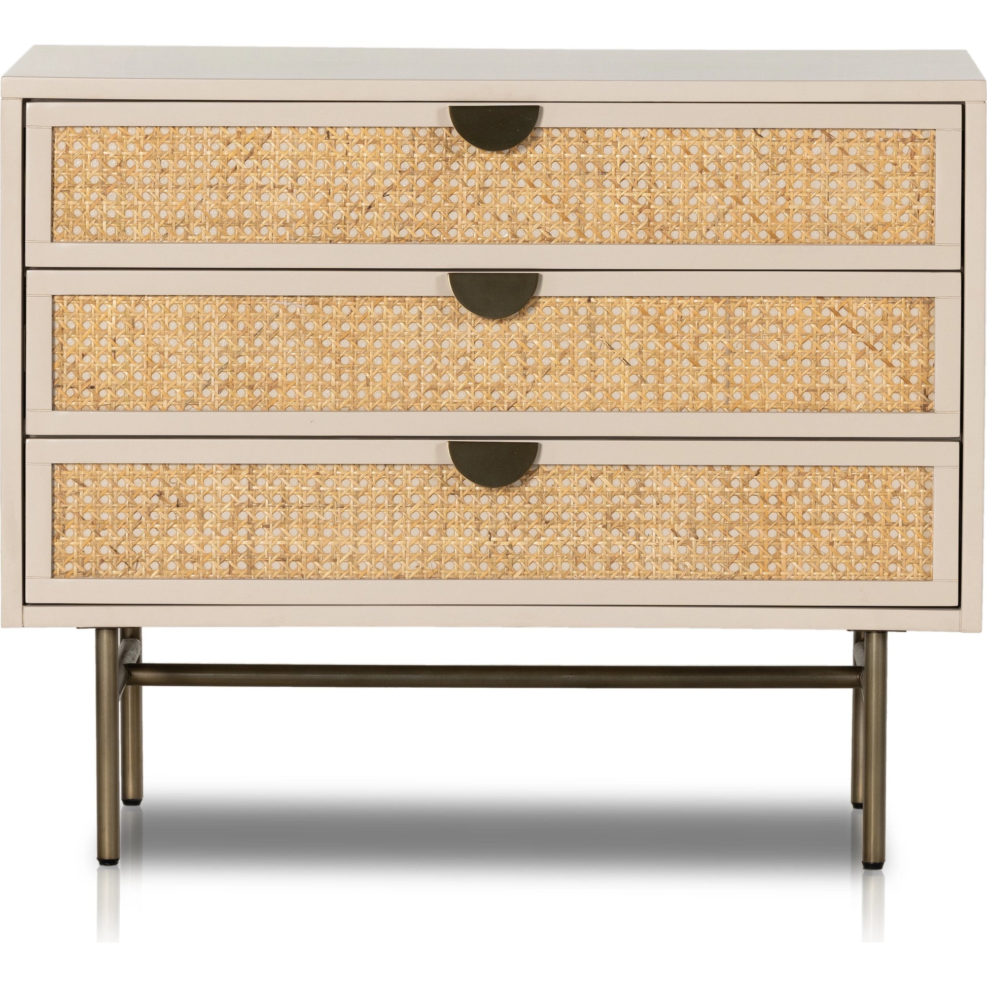 Luella Large Nightstand by Four Hands in matte alabaster, light natural cane. Made from engineered hardwood, cane, stainless steel in a modern style.