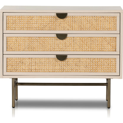 Luella Large Nightstand by Four Hands in matte alabaster, light natural cane. Made from engineered hardwood, cane, stainless steel in a modern style.