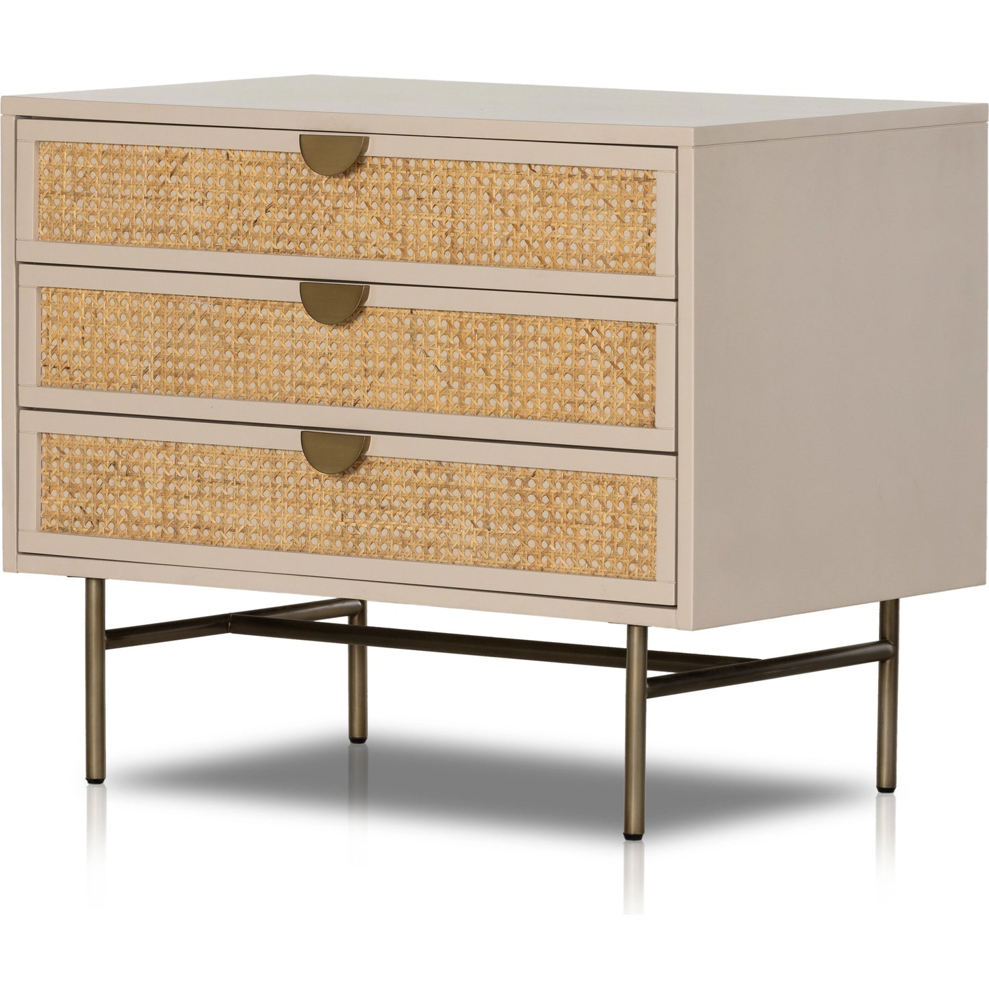 001 SI-1977499 | Additional Silo | Luella Large Nightstand by Four Hands in matte alabaster, light natural cane. Made from engineered hardwood, cane, stainless steel in a modern style.