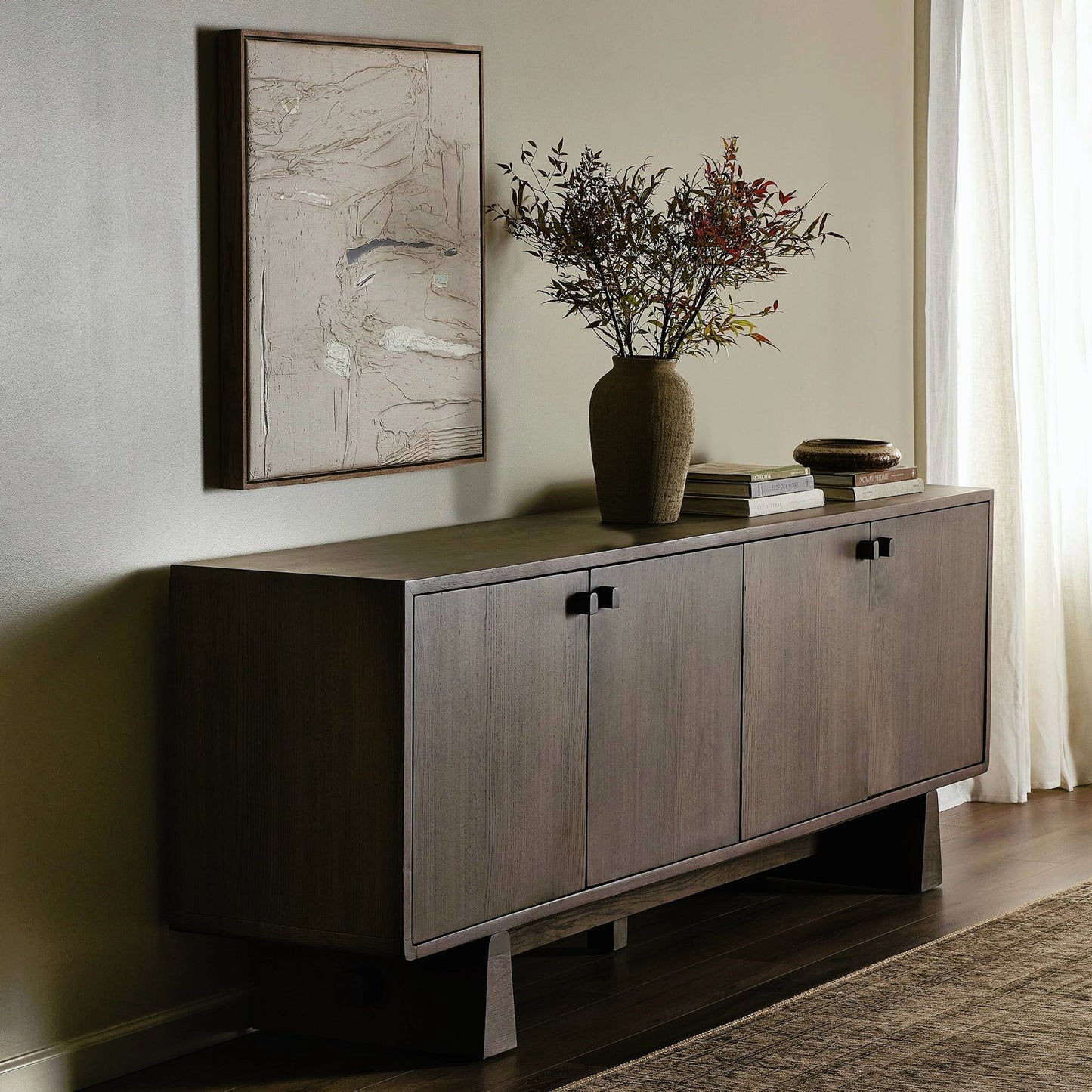 014 SI-2158288 | Lifestyle | Malmo Sideboard by Four Hands in aged natural oak, aged natural oak veneer and aged natural oak. Made from solid oak, oak veneer in a modern style.