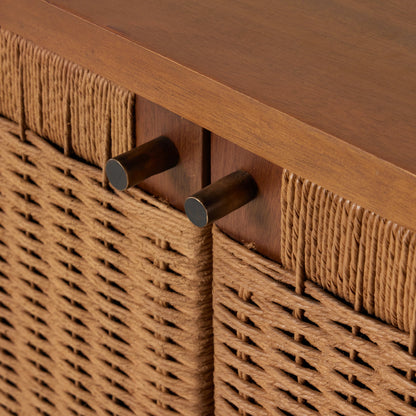 Macklin Sideboard by Four Hands in light mahogany, natural paper rush. Made from mahogany veneer, rush, solid mahogany in a modern style.