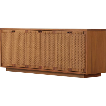 Macklin Sideboard by Four Hands in light mahogany, natural paper rush. Made from mahogany veneer, rush, solid mahogany in a modern style.