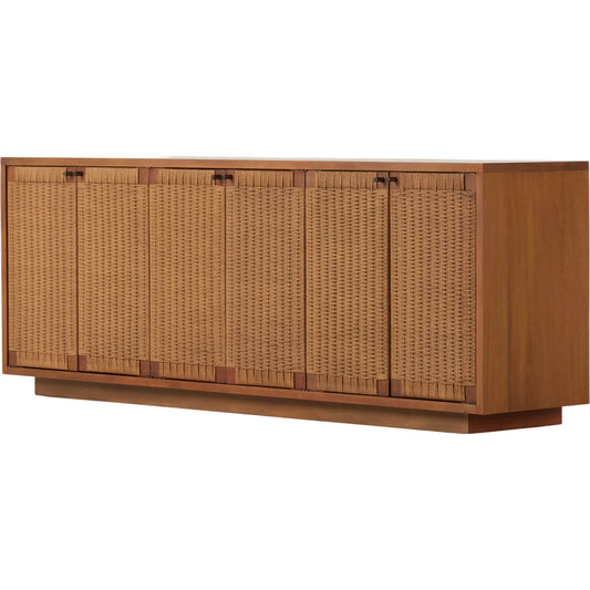 Macklin Sideboard by Four Hands in light mahogany, natural paper rush. Made from mahogany veneer, rush, solid mahogany in a modern style.