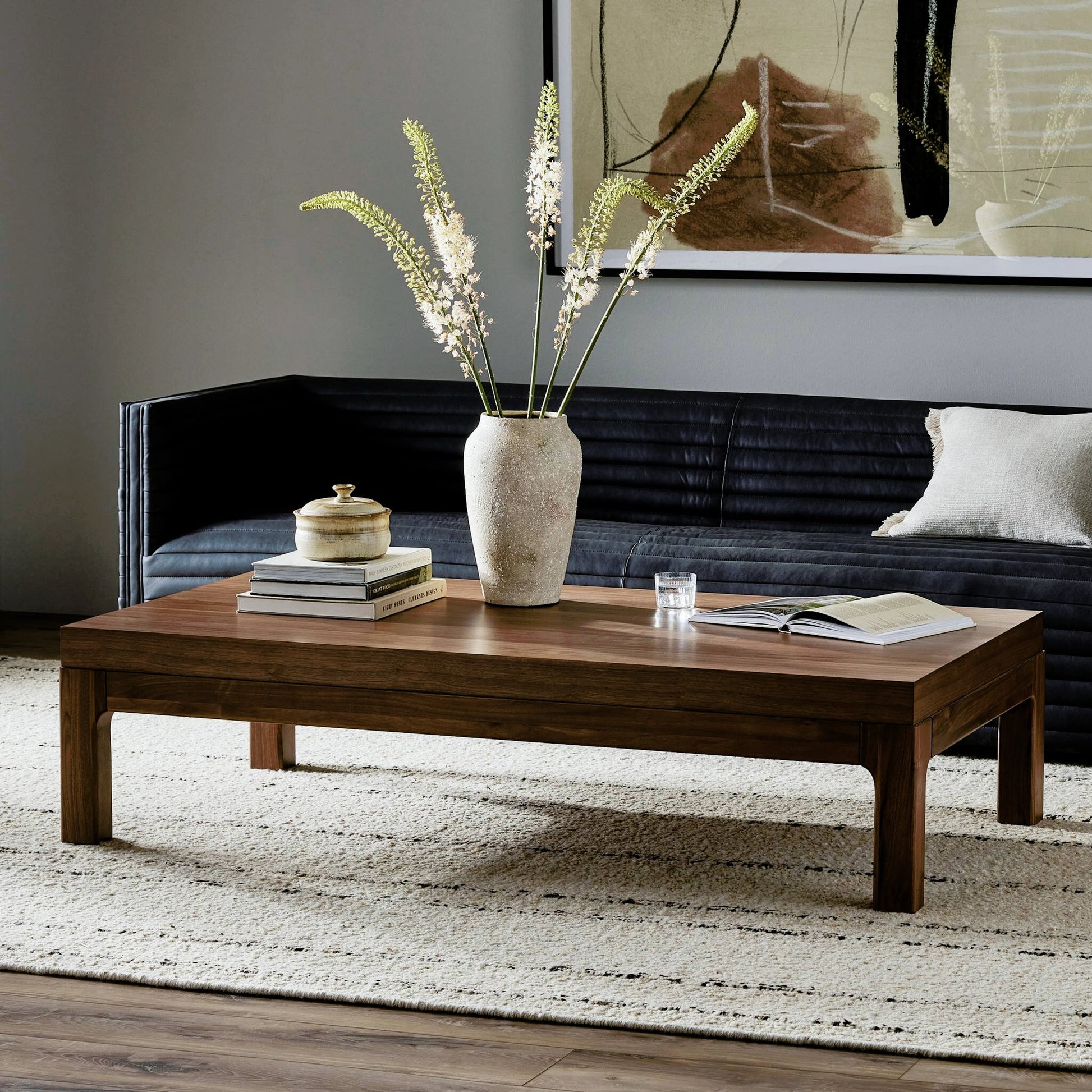 Arturo Coffee Table by Four Hands in natural walnut. Made from walnut veneer, solid walnut in a modern style.