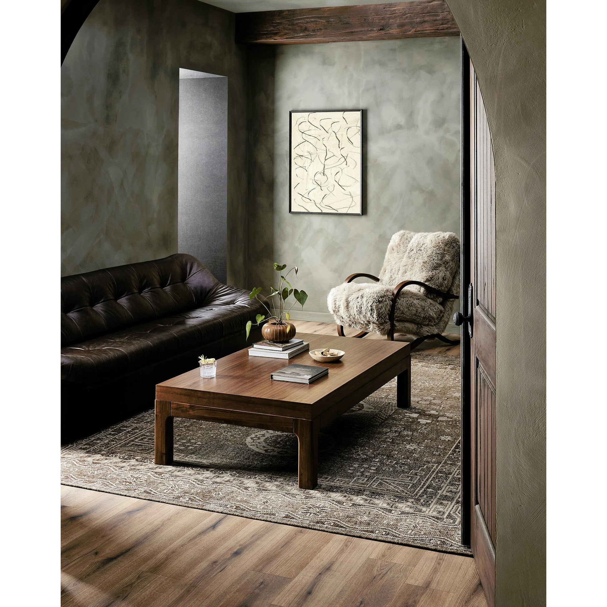 Arturo Coffee Table by Four Hands in natural walnut. Made from walnut veneer, solid walnut in a modern style.