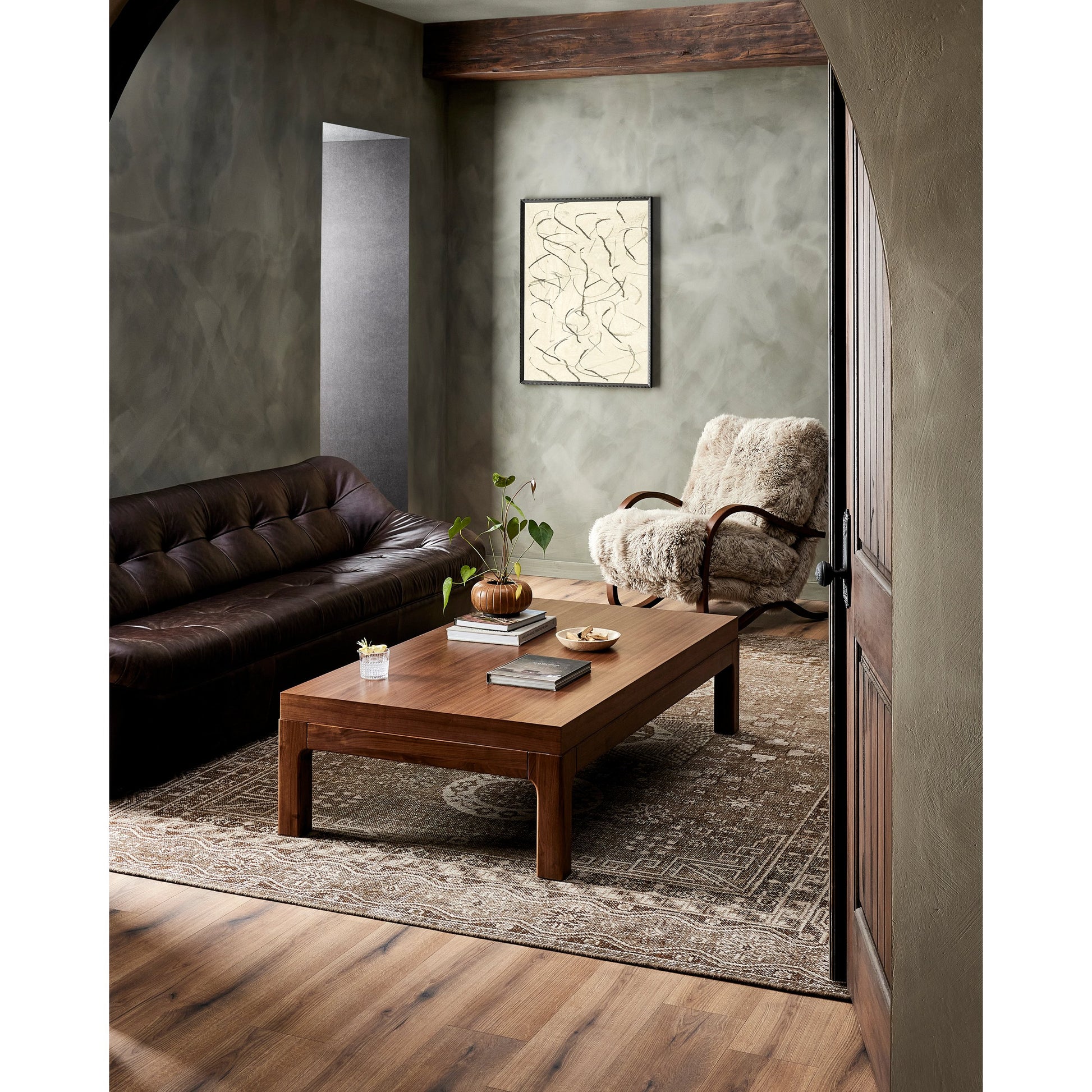 Arturo Coffee Table by Four Hands in natural walnut. Made from walnut veneer, solid walnut in a modern style.