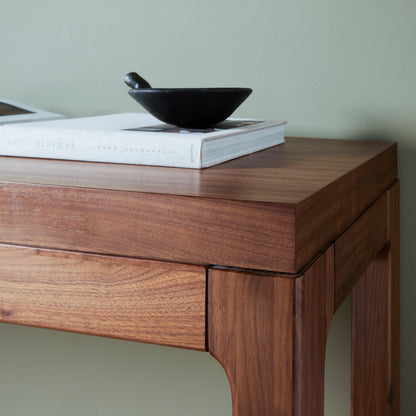 Arturo Console Table by Four Hands in natural walnut. Made from walnut veneer, solid walnut in a modern style.