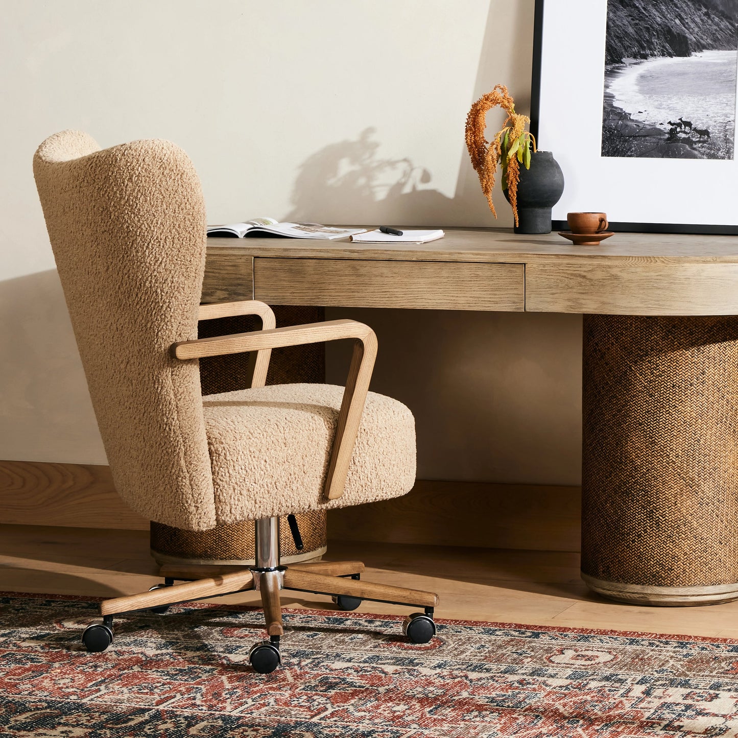 003 SI-1977555 | Lifestyle | Melrose Desk Chair by Four Hands. Made from 100% polyester, solid ash, aluminum in a modern style.