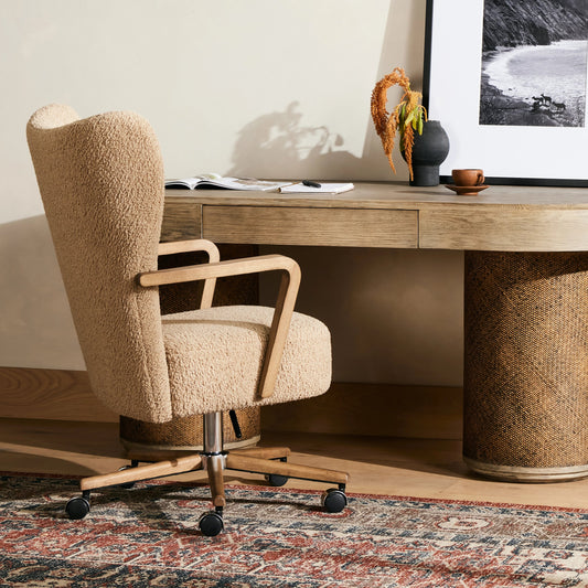 Melrose Desk Chair by Four Hands. Made from 100% polyester, solid ash, aluminum in a modern style.