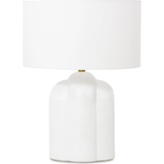 Koa Table Lamp by Four Hands in adobe textured concrete, antique brass. Made from concrete, 100% flax, linen, thermoplastic in a modern style.