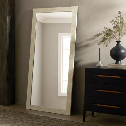 Loredo Floor Mirror by Four Hands in white bone. Made from iron, 100% bone, mirror in a modern style.