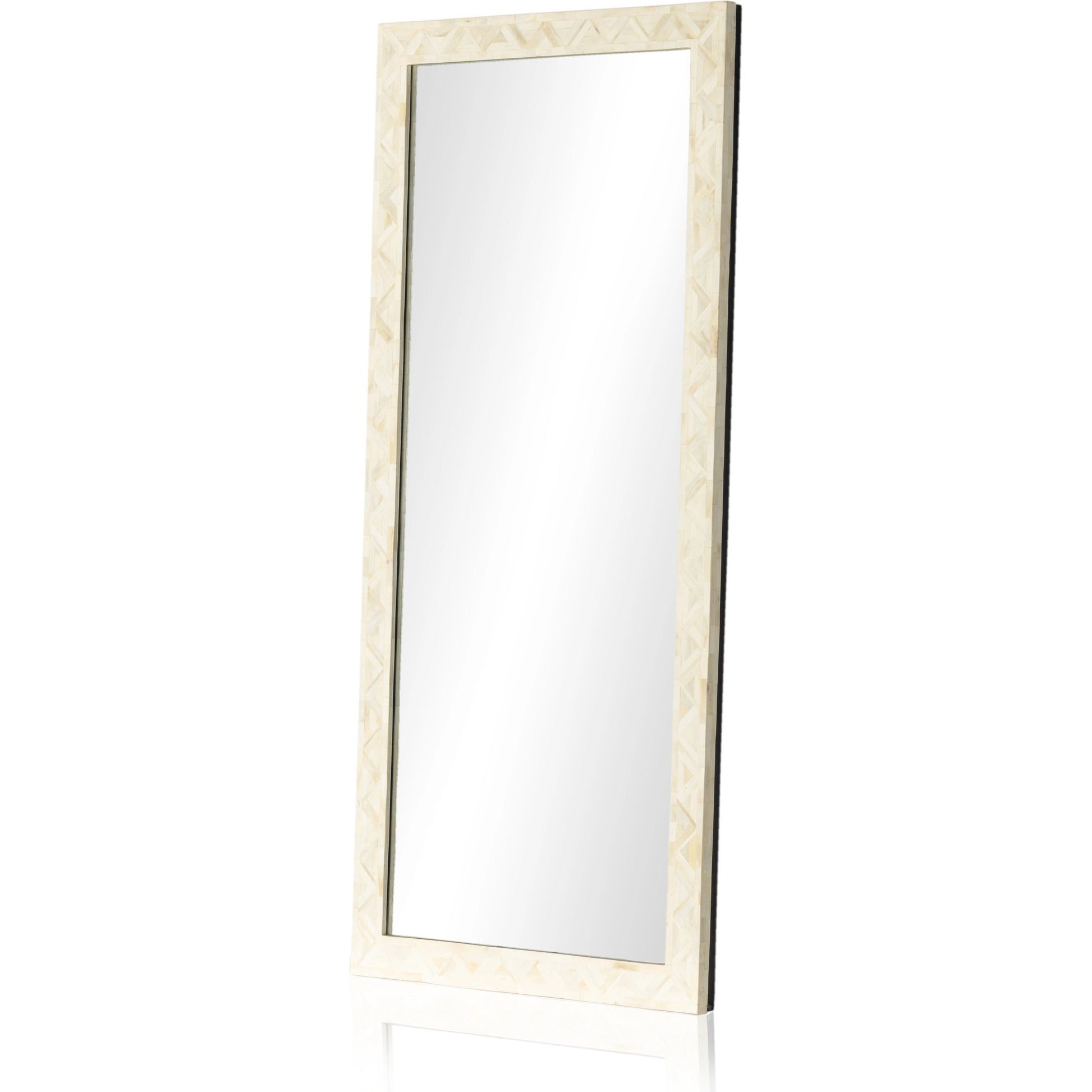 Loredo Floor Mirror by Four Hands in white bone. Made from iron, 100% bone, mirror in a modern style.