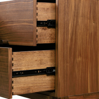 Arturo Media Console by Four Hands in natural walnut veneer. Made from walnut veneer in a modern style.