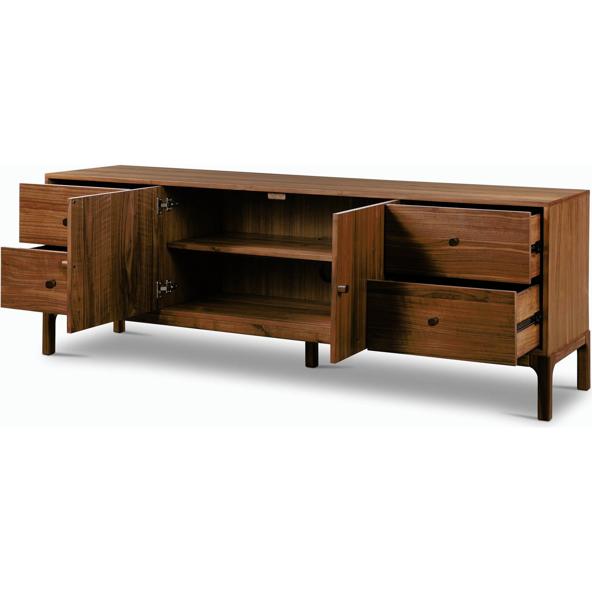 Arturo Media Console by Four Hands in natural walnut veneer. Made from walnut veneer in a modern style.