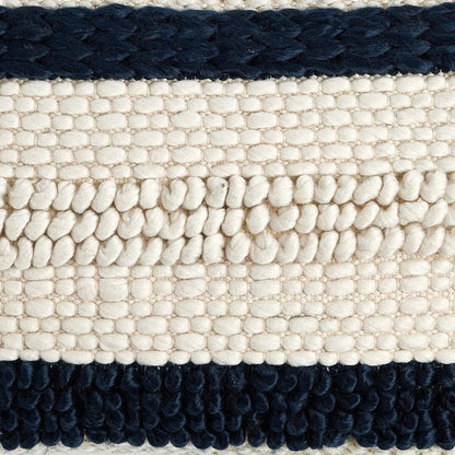 Textured Stripe Pillow by Four Hands in navy, natural, cream backing. Made from unique in a transitional style.