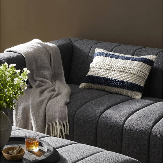 Textured Stripe Pillow by Four Hands in navy, natural, cream backing. Made from unique in a unique style.