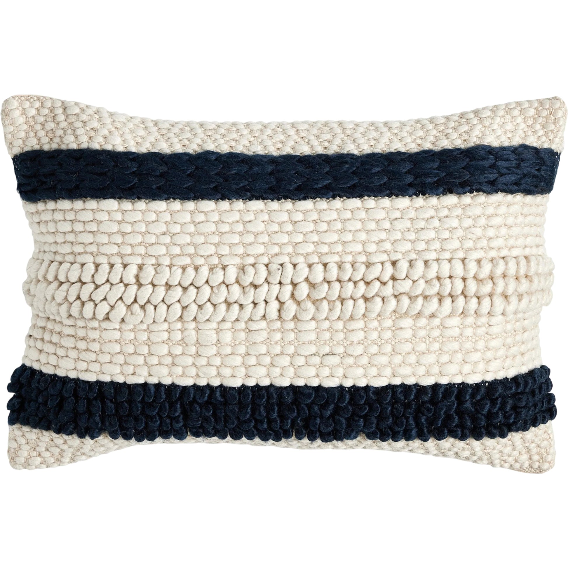 Textured Stripe Pillow by Four Hands in navy, natural, cream backing. Made from unique in a transitional style.