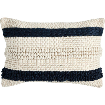 Textured Stripe Pillow by Four Hands in navy, natural, cream backing. Made from unique in a transitional style.
