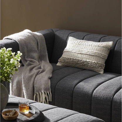 Textured Stripe Pillow by Four Hands in navy, natural, cream backing. Made from unique in a transitional style.