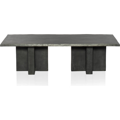 Terrell Outdoor Coffee Table by Four Hands in aged grey. Made from aluminum, engineered hardwood in a modern style.