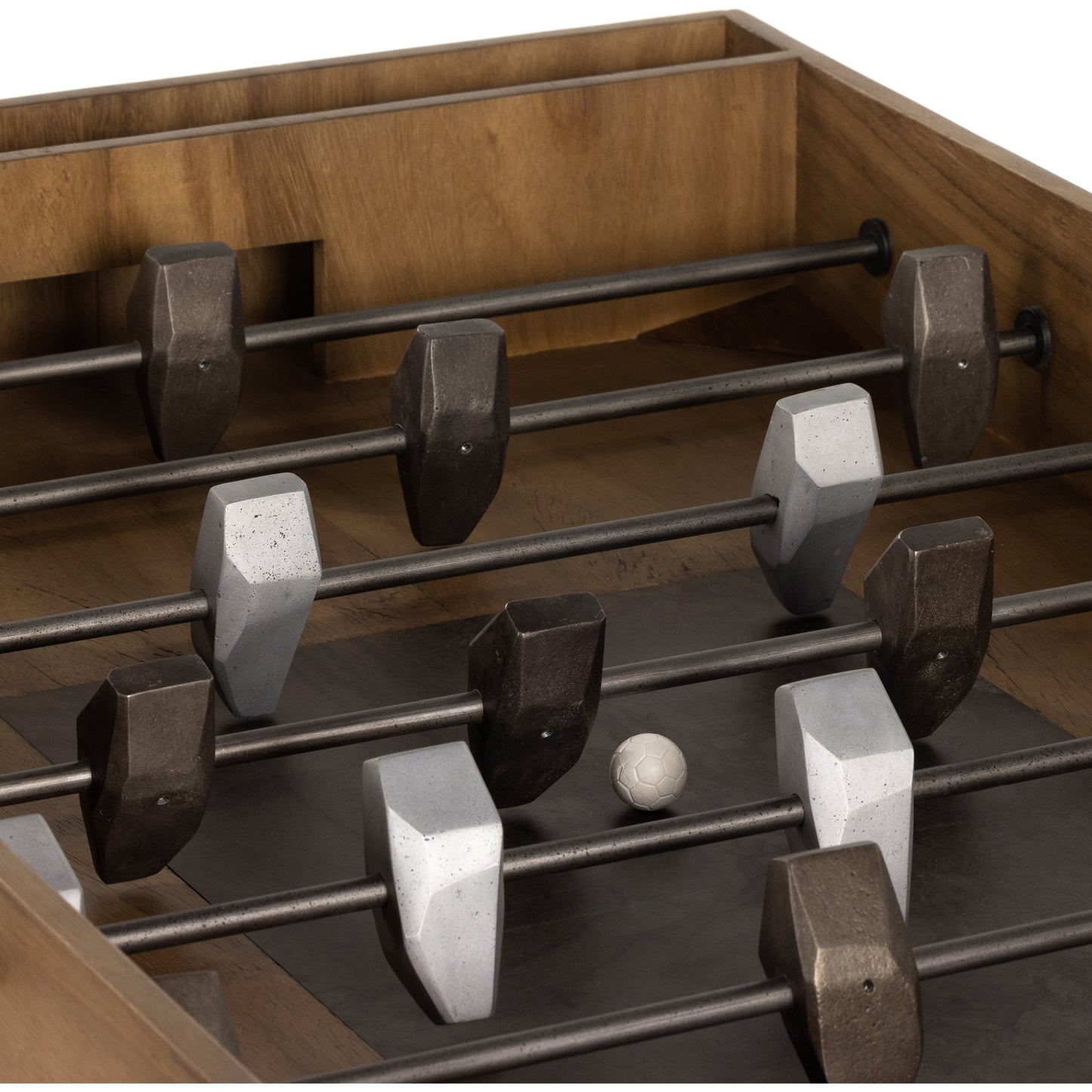 006 SI-1901526 | Closeup | Foosball Table by Four Hands in natural brown guanacaste. Made from aluminum, iron in a modern style.